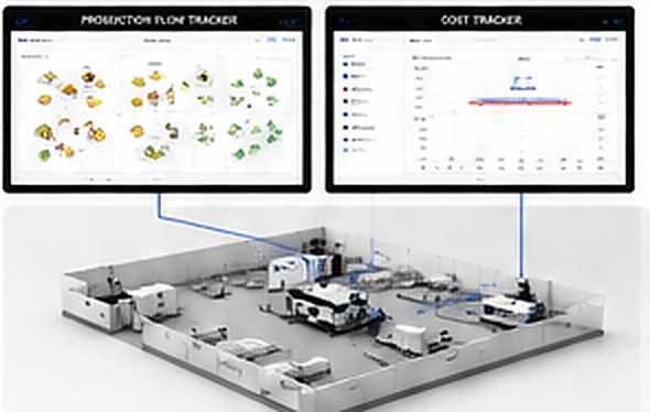 Production flow and cost tracker dashboards linked to the production cell