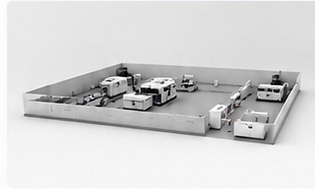 Production cell layout with material handling